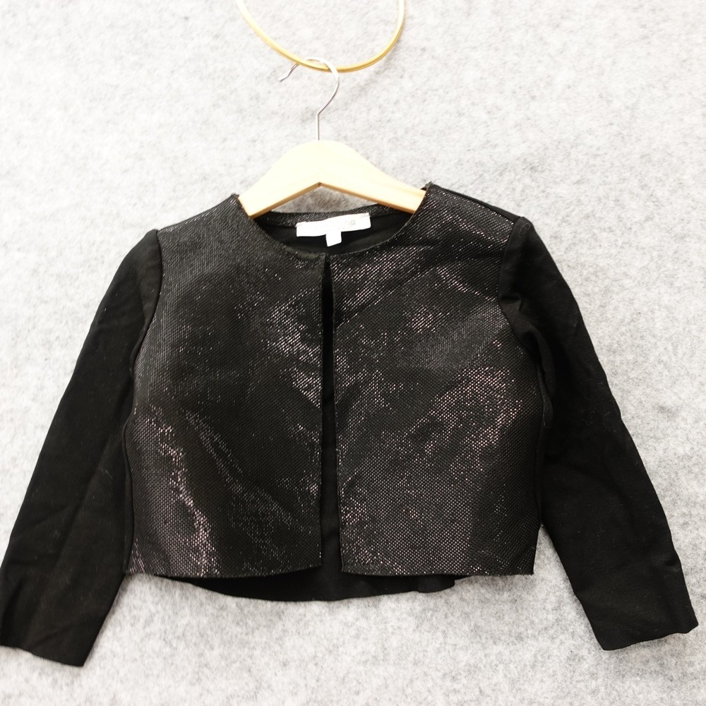 Italian Bolero Jacket Girls 4 Black Shimmer Open Front Holiday Party LOREDANA